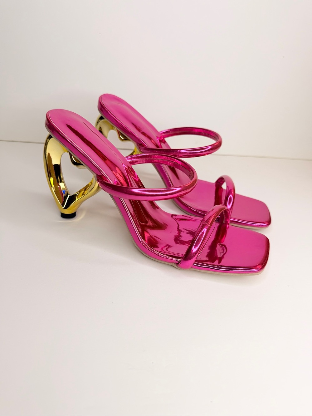 Fuchsia Metallic Heart-Heel Slide Sandals
